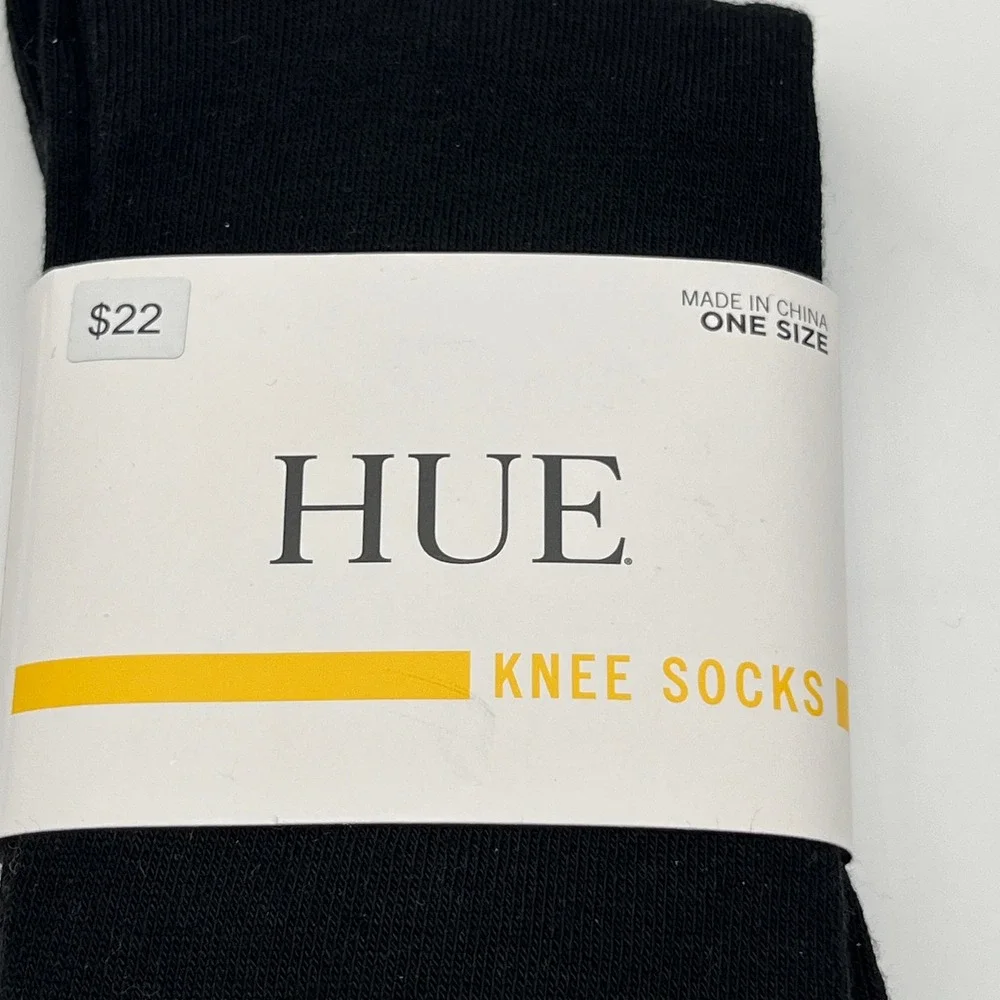 HUE Knee Socks Women One Size Black Flat Knit 3 Pair Pack U21135 Rayon Blend NEW